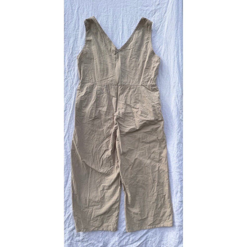ECOWISH Jumpsuit Womens Khaki Tan Linen Blend Wide Leg V-Neck Sleeveless XL - Picture 3 of 8